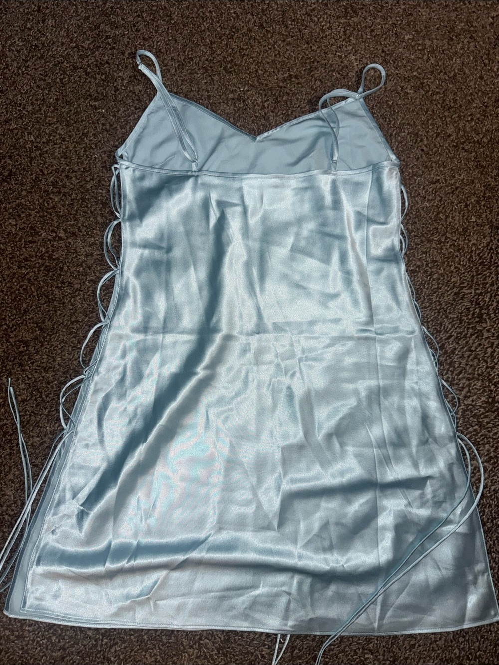 Victoria’s Secret Satin Slip Dress with Side Lace-Up Straps - Light Blue